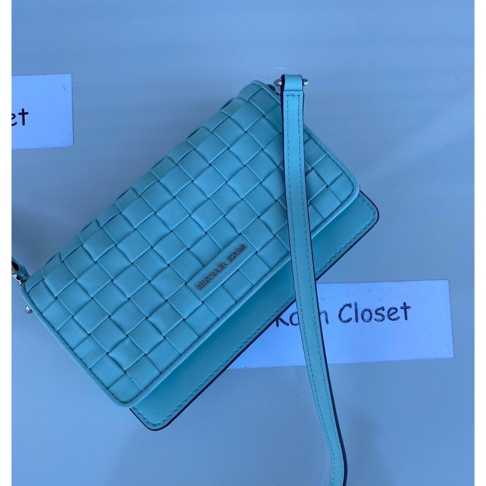 MICHAEL KORS Crossbody Phone jet set leather woven aqua - Picture 4 of 12